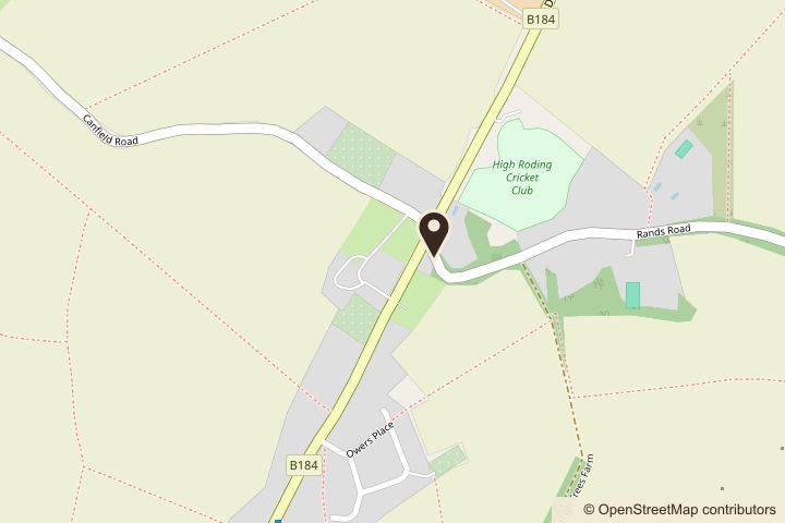 Map showing Lolly Bee’s on Rands Road, High Roding, where it meets the B184